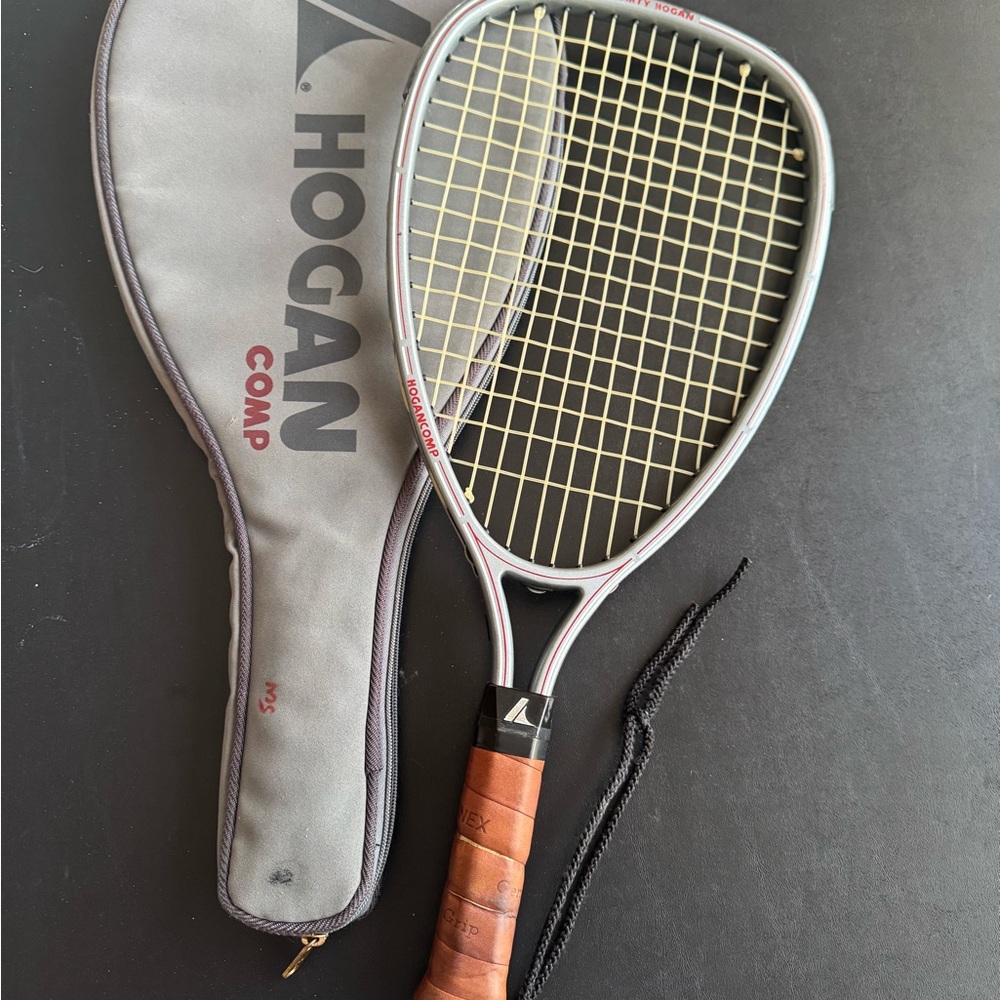 Vintage Marty Hogan Comp Racquetball racket with Brown Grip and Gray Cover